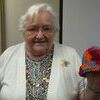 Betty and her crocheted hat for Arkansas Children's Hospital