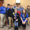 The DeWitt Middle School Quiz Bowl Team 
(First Row,Left to Right): Hallie Horton, and Kaitlyn Morgan (Second Row, Left to Right): Bradley Haynes, Bill Koen 
(Third Row, Left to Right): Sponsor Daniel White, Colin Bagley, Sean Cunningham and Parker Place