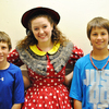 Henny Penny poses with GES fifth graders, Brendon Ballard and Xander Bohnert.