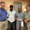 Jason Grantham of Stone Bank - DeWitt, Larry Howard and Willie Slater representatives of the Gillett Scholarship Fund, and David Jessup of Stone Bank - DeWitt Branch.  Stone Bank made a contribution of $1000.00 to the benefit awards scholarships to students from Gillett and DeWitt.