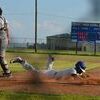 #7 Jamari Gamble with the game winning slide in home against Barton, in his final home game as a Dragon