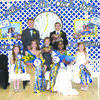 L-R: Mascot Emma Mannis, Homecoming Maid Carrington Hollimon escorted by #4 Logan Moss, Mascot Townsend Cotten, Homecoming Queen Paige Howard escorted by #32 Hunter Downing, Mascot Greenley Dondanville.